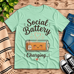 Social Battery Charging Premium T-Shirt in mint, flat lay