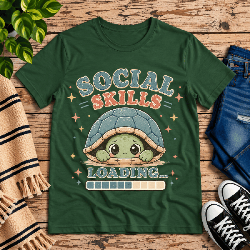 Social Skills Premium T-Shirt in evergreen, flat lay