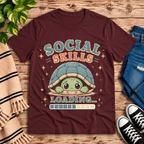 Social Skills Premium T-Shirt in maroon, flat lay with turtle peeking from shell graphic