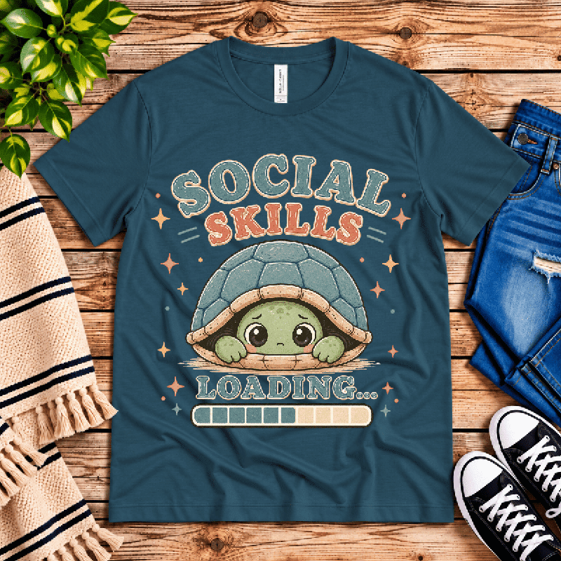 Social Skills Premium T-Shirt in deep teal, flat lay