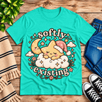 Softly Existing Premium T-Shirt in heather sea green, flat lay