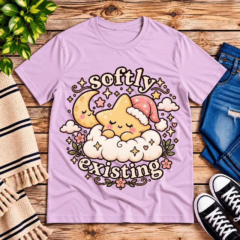 Softly Existing Premium T-Shirt in lilac, flat lay