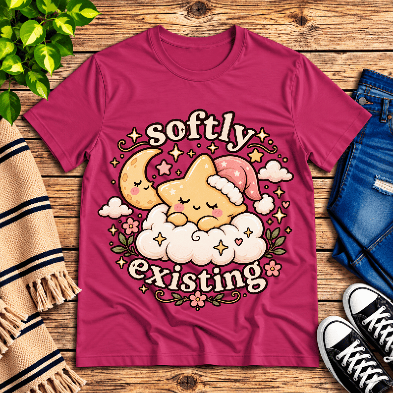 Softly Existing Premium T-Shirt in berry, flat lay