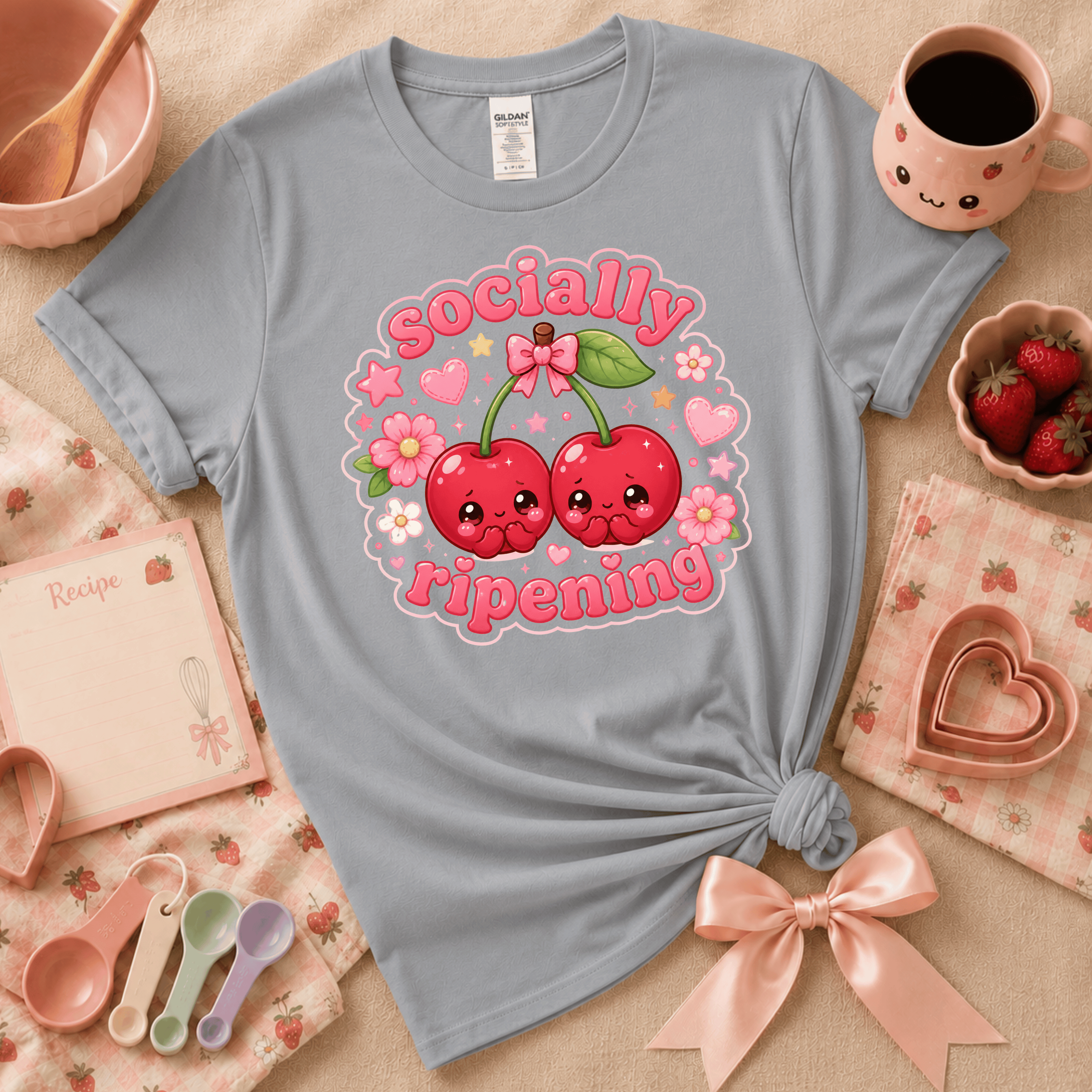 Cherry Ripening | Cute Food Graphic T-Shirt