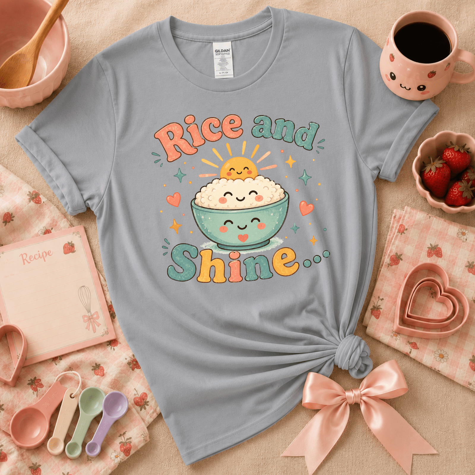 Rice And Shine | Cute Food Graphic T-Shirt