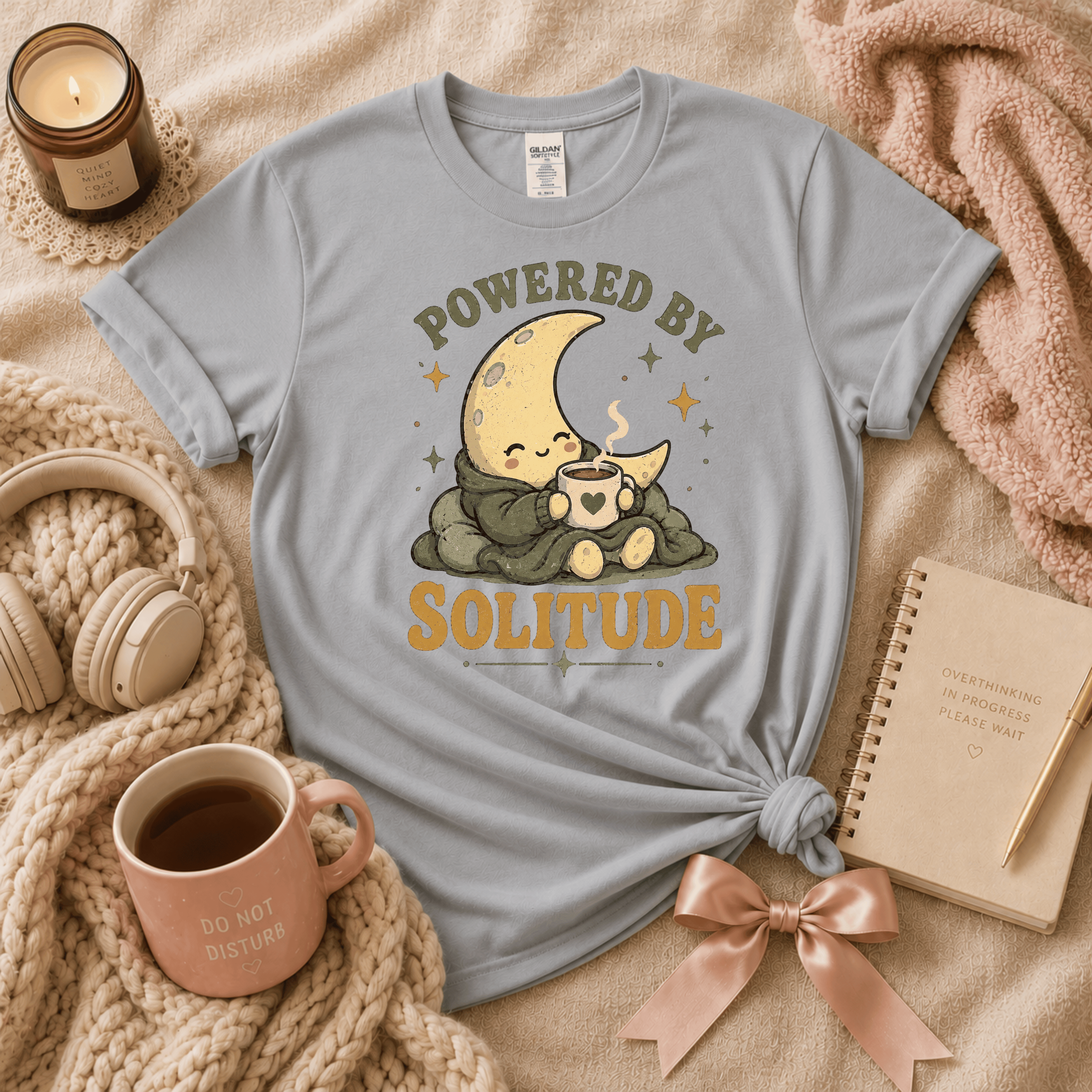 Powered By Solitude | Funny Introvert Graphic T-Shirt