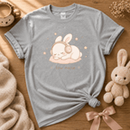 Low Noise Bunny cute animal graphic t-shirt cozy flat lay in sport grey.