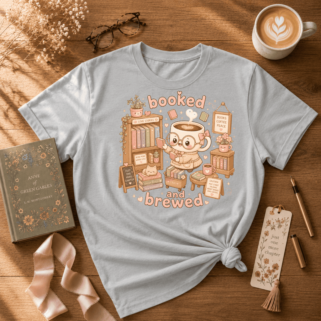 Booked and Brewed | Book Lover Graphic T-Shirt