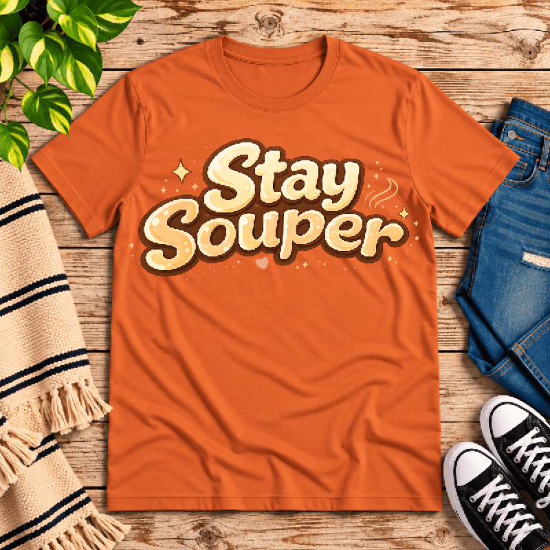 Stay Souper Premium T-Shirt in burnt orange, flat lay
