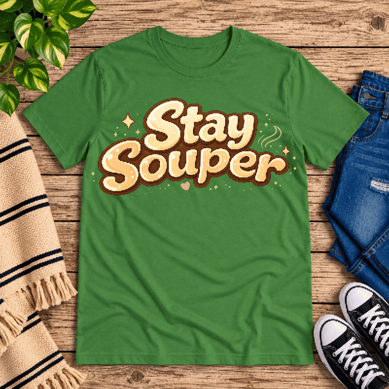 Stay Souper Premium T-Shirt in leaf green, flat lay