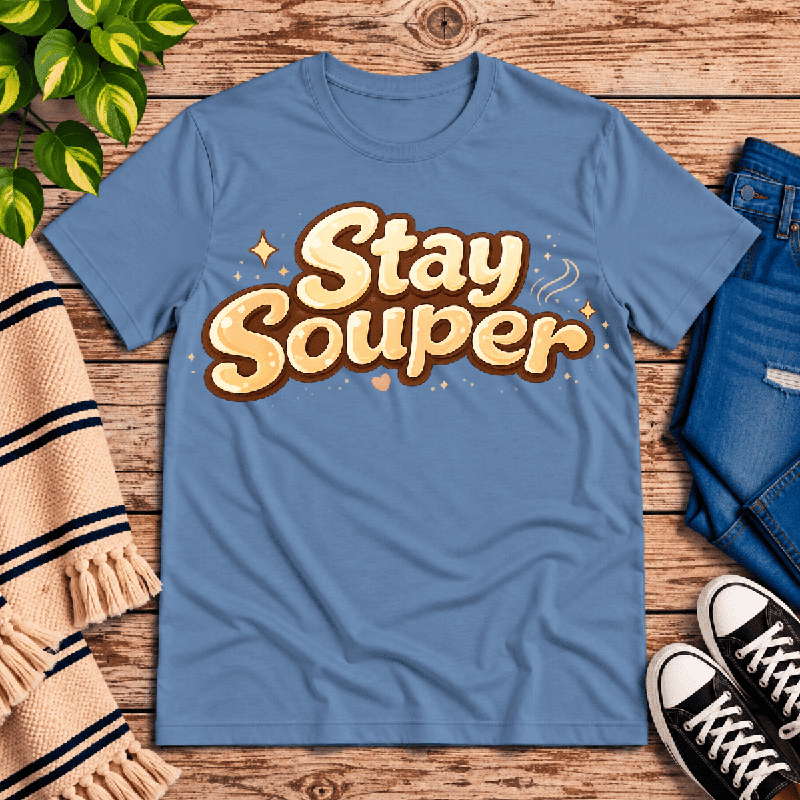 Stay Souper Premium T-Shirt in steel blue, flat lay