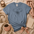 So Many Thoughts introvert graphic t-shirt cozy flat lay in stone blue.