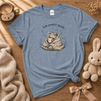 Low Power Mode cute animal graphic t-shirt cozy flat lay in stone blue.