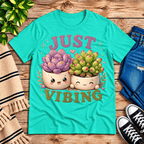 Succulent Vibing Premium T-Shirt in heather sea green, flat lay