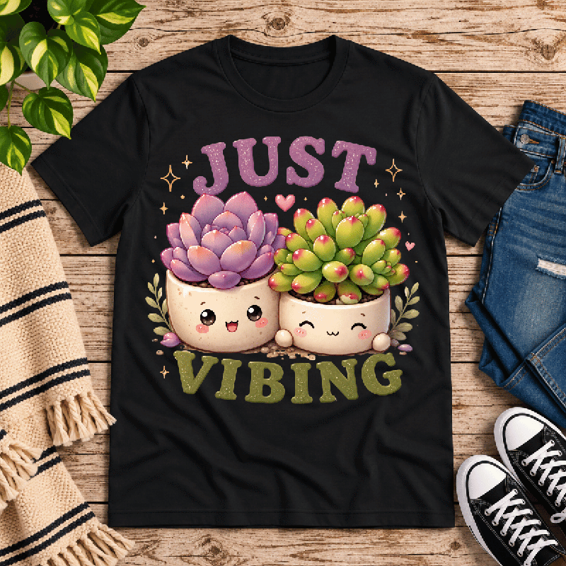 Succulent Vibing Premium T-Shirt in vintage black, flat lay