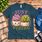 Succulent Vibing Premium T-Shirt in deep teal, flat lay