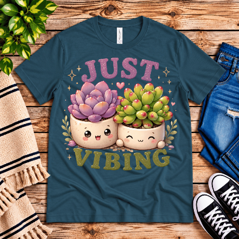 Succulent Vibing Premium T-Shirt in deep teal, flat lay
