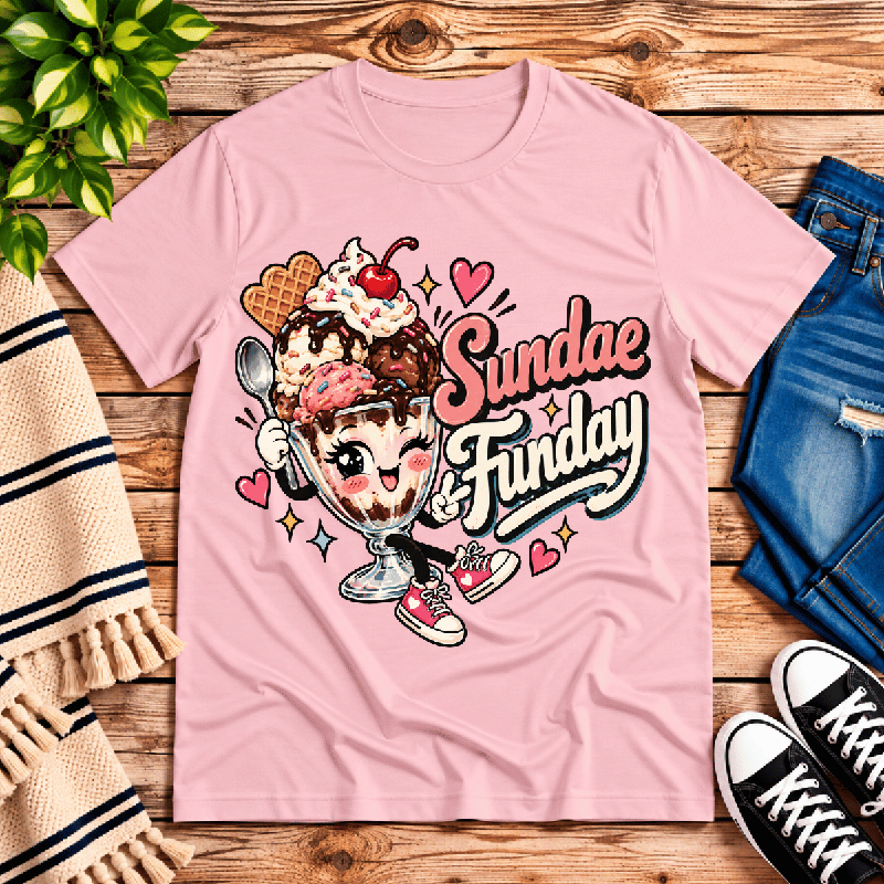 Sundae Funday Premium T-Shirt in pink, flat lay