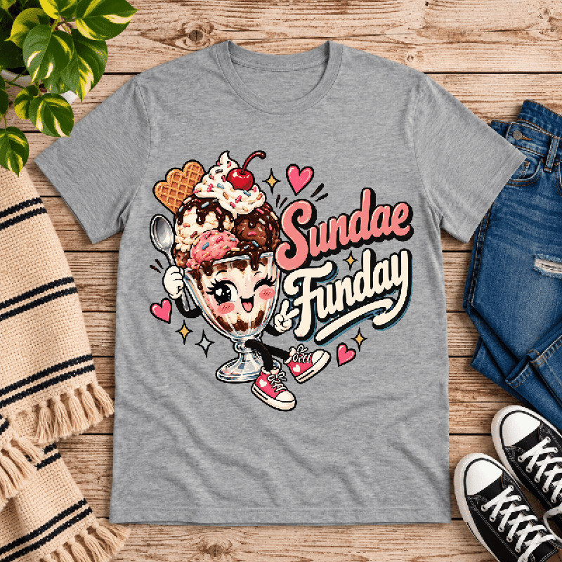 Sundae Funday Premium T-Shirt in athletic heather gray, flat lay