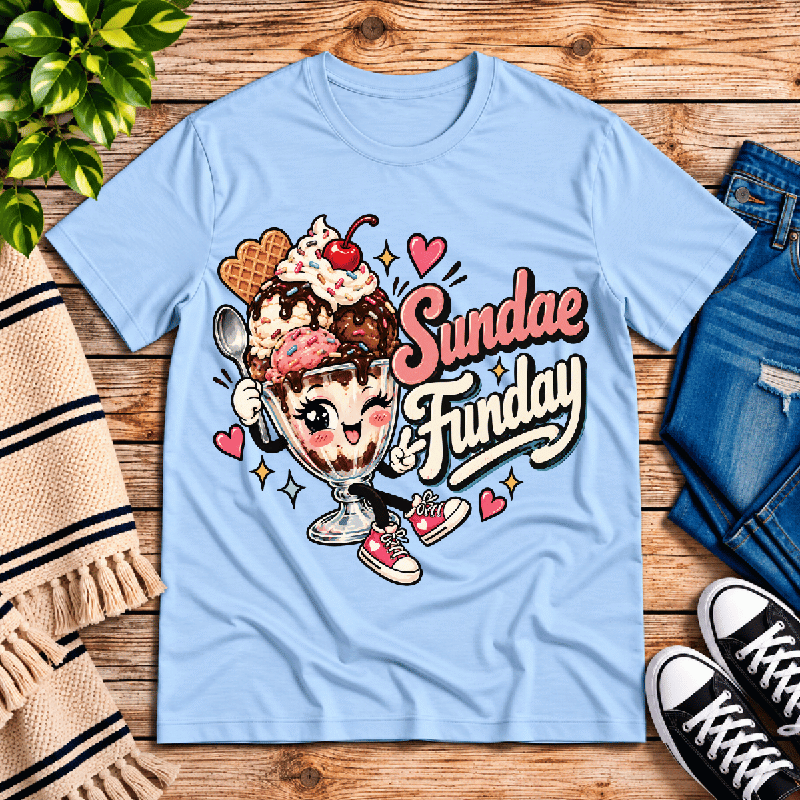 Sundae Funday Premium T-Shirt in baby blue, flat lay