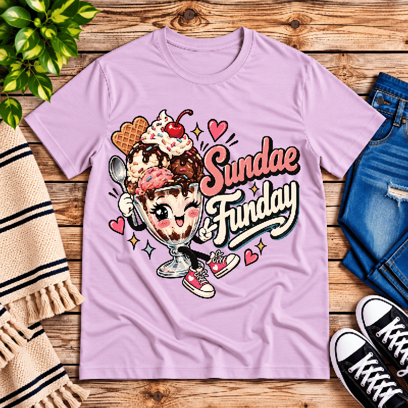 Sundae Funday Premium T-Shirt in lilac, flat lay