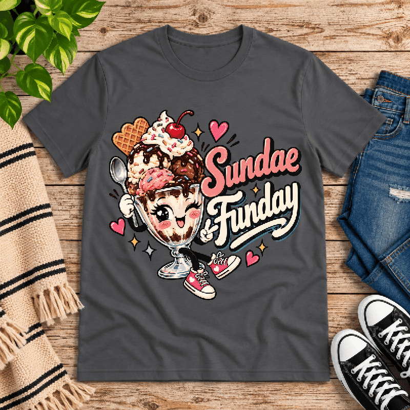 Sundae Funday Premium T-Shirt in asphalt gray, flat lay