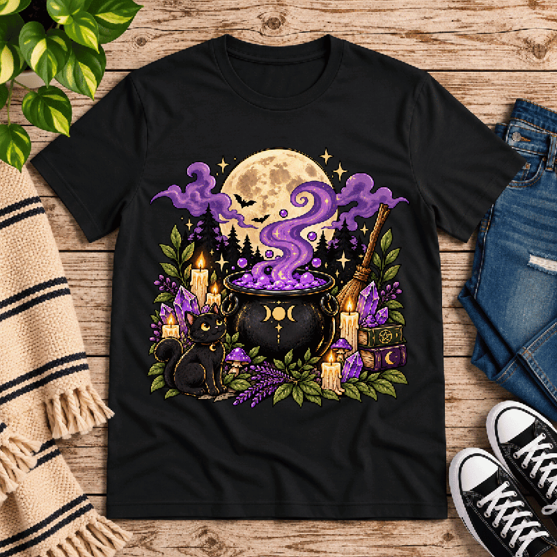 The Cauldron Premium T-Shirt in vintage black, flat lay