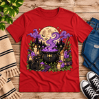 The Cauldron Premium T-Shirt in red, flat lay
