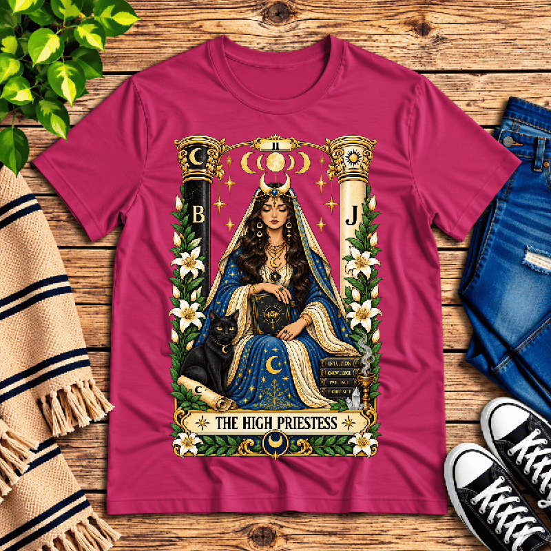 The High Priestess Premium T-Shirt in berry, flat lay