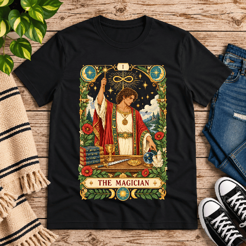 The Magician Premium T-Shirt in vintage black, flat lay