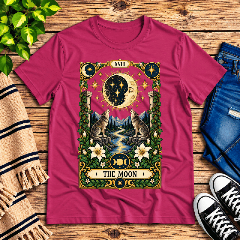The Moon Premium T-Shirt in berry, flat lay