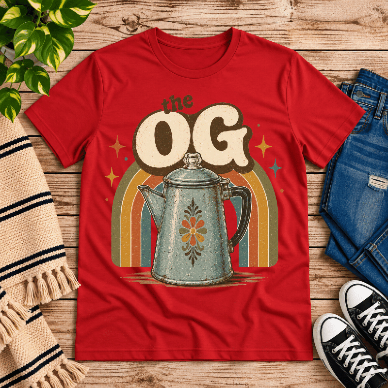 The OG Premium T-Shirt in red, flat lay