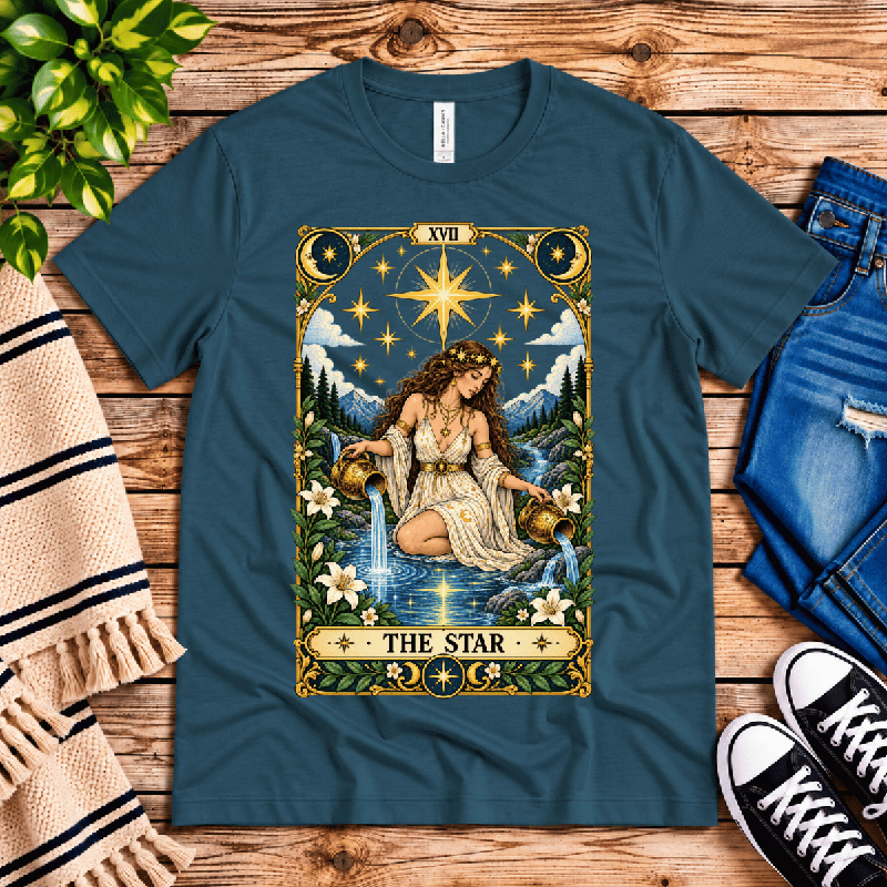 The Star Premium T-Shirt in deep teal, flat lay