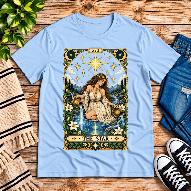 The Star Premium T-Shirt in baby blue, flat lay