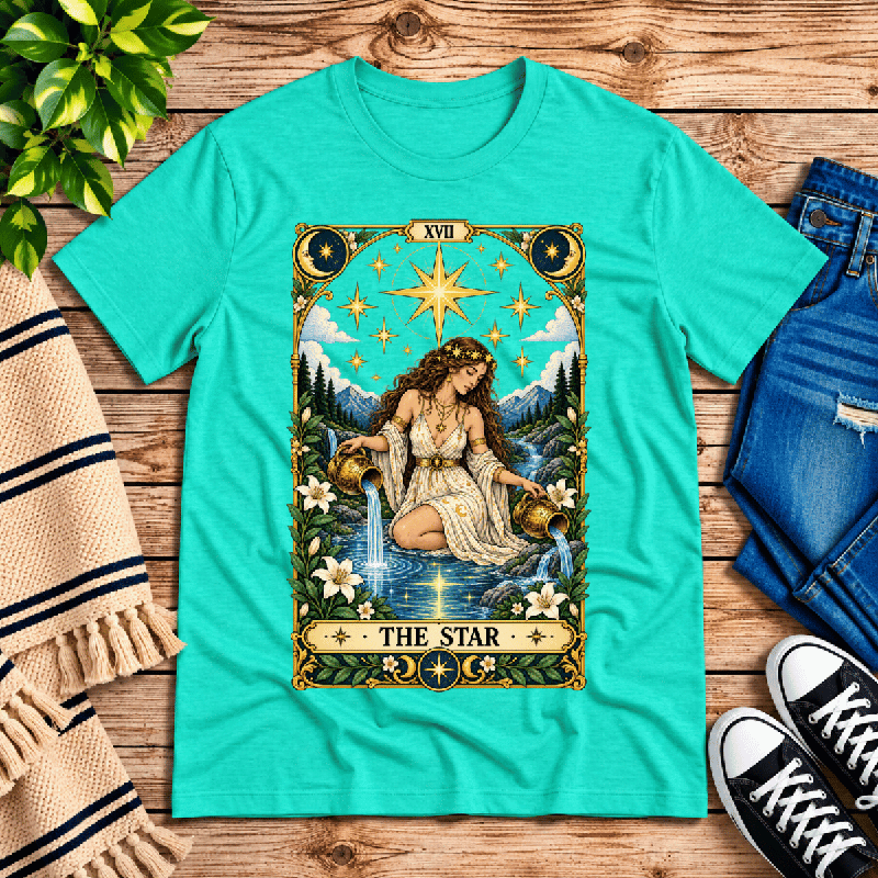 The Star Premium T-Shirt in heather sea green, flat lay