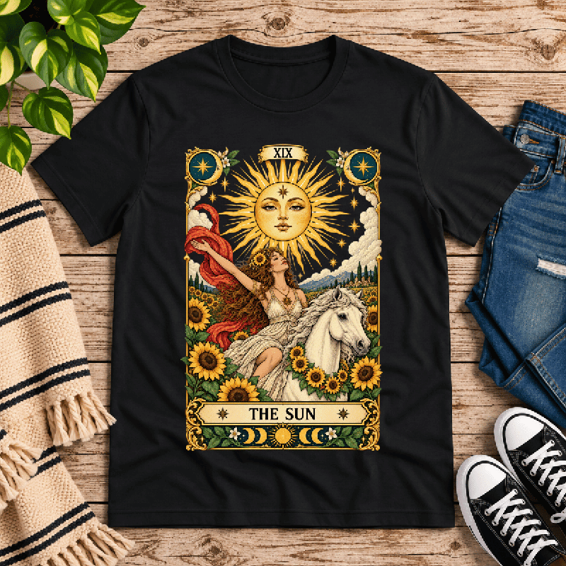 The Sun Premium T-Shirt in vintage black, flat lay