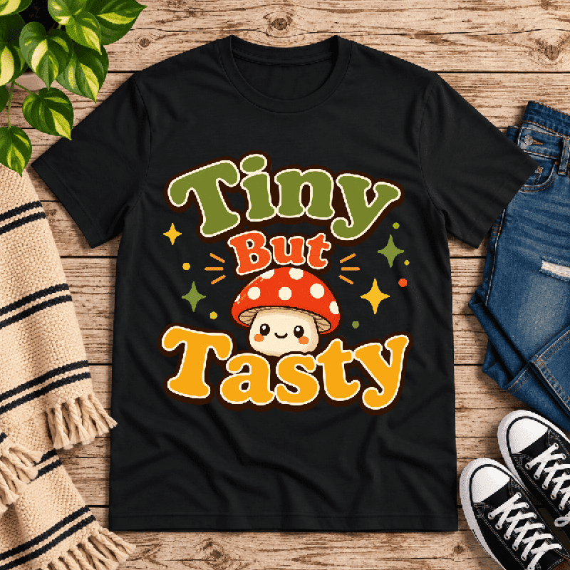 Tiny But Tasty Premium T-Shirt in vintage black, flat lay