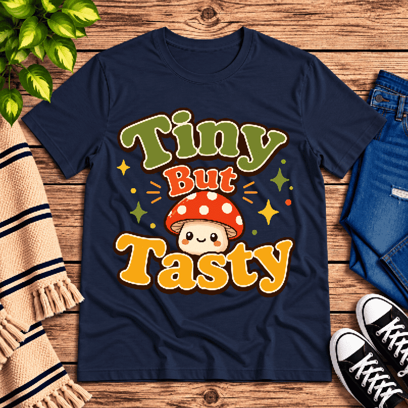 Tiny But Tasty Premium T-Shirt in navy, flat lay