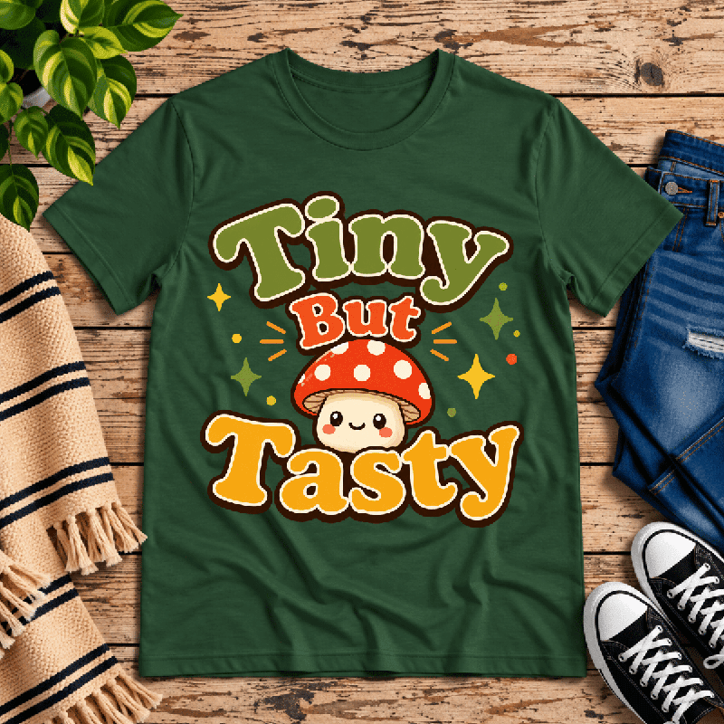 Tiny But Tasty Premium T-Shirt in evergreen, flat lay