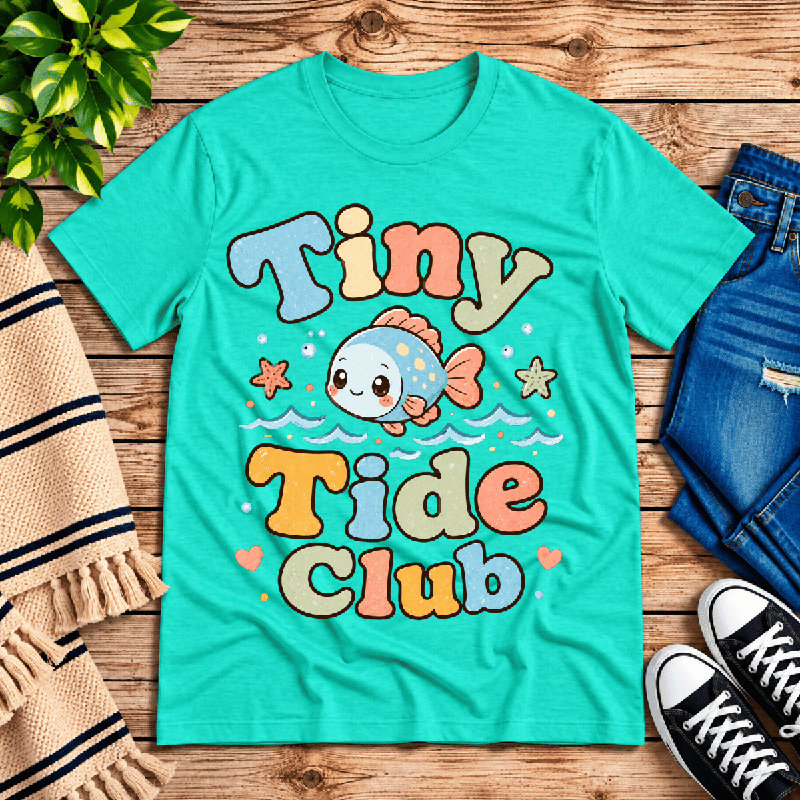 Tiny Tide Club Premium T-Shirt in heather sea green, flat lay