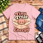 Tiny Treat Energy Premium T-Shirt in pink, flat lay