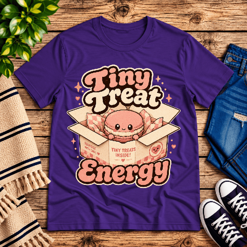Tiny Treat Energy Premium T-Shirt in team purple, flat lay