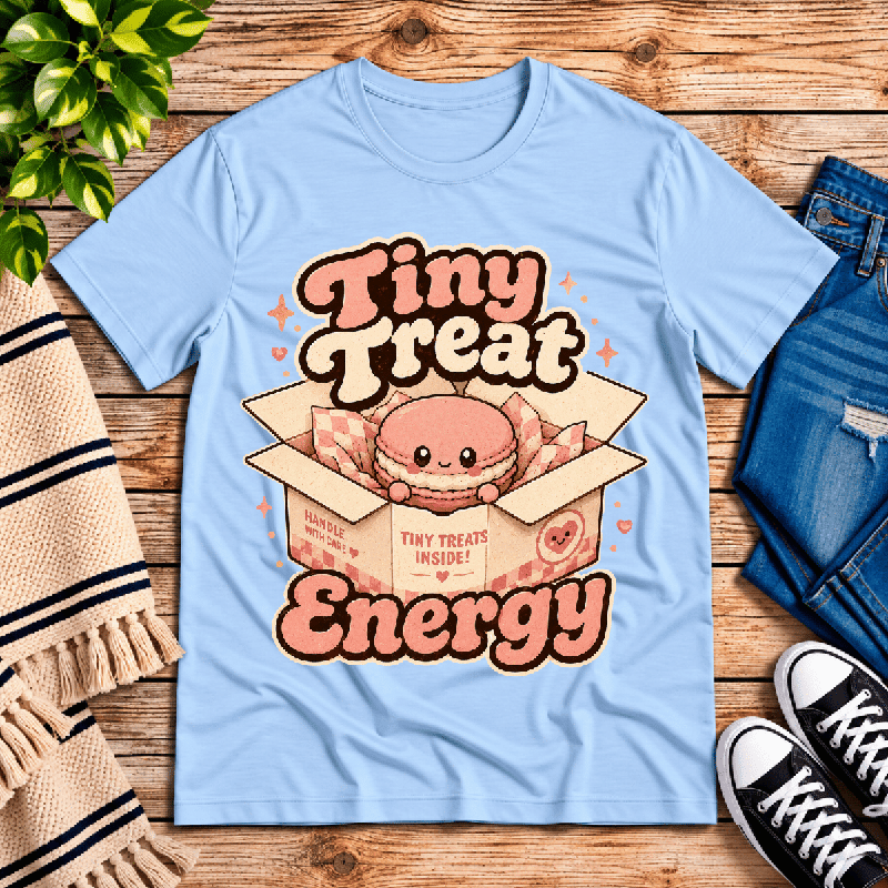 Tiny Treat Energy Premium T-Shirt in baby blue, flat lay