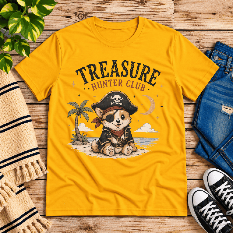 Treasure Hunter Club Premium T-Shirt in gold, flat lay