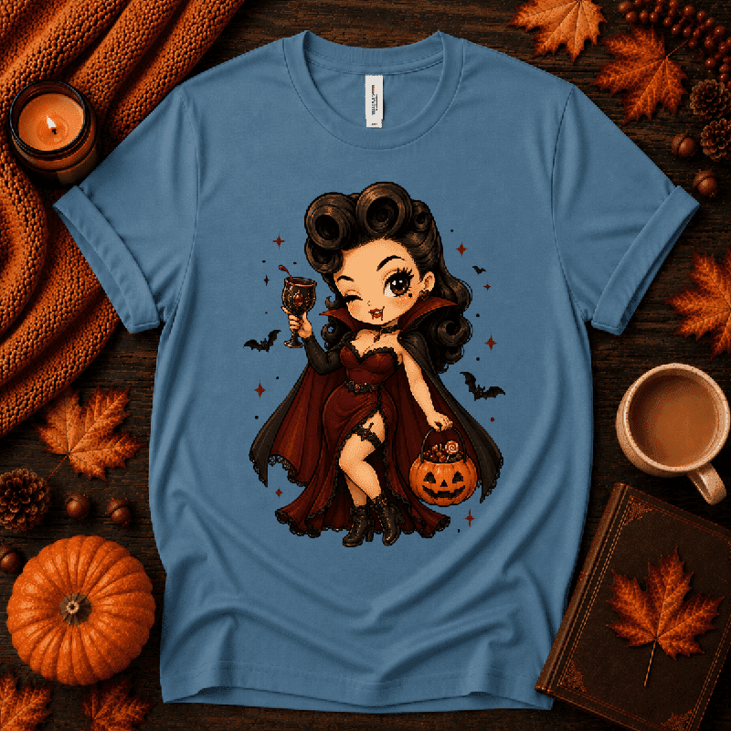 Vampire Vanessa Premium T-Shirt in steel blue, flat lay