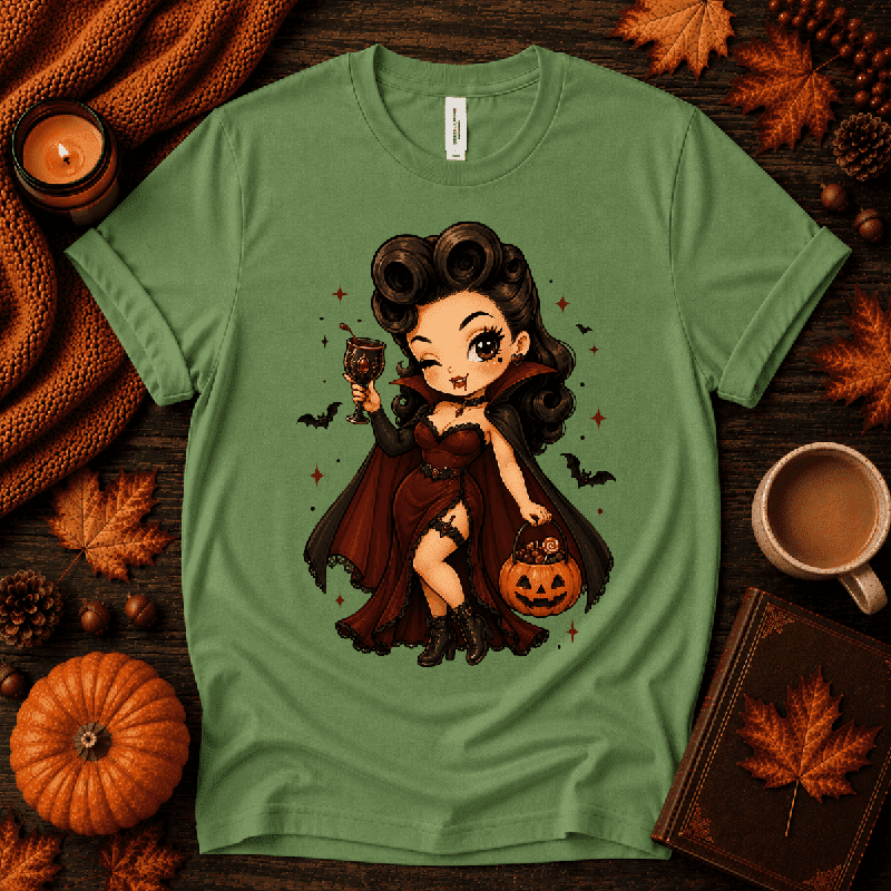 Vampire Vanessa Premium T-Shirt in leaf green, flat lay