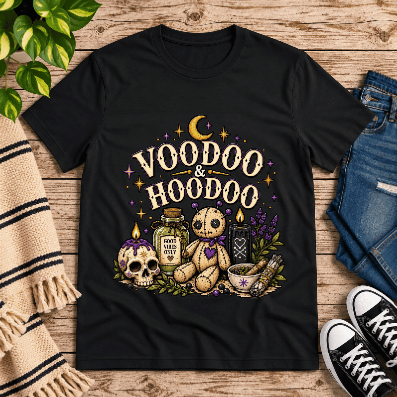 Voodoo & Hoodoo Premium T-Shirt in vintage black, flat lay