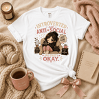 Not Anti Social introvert graphic t-shirt cozy flat lay in white.