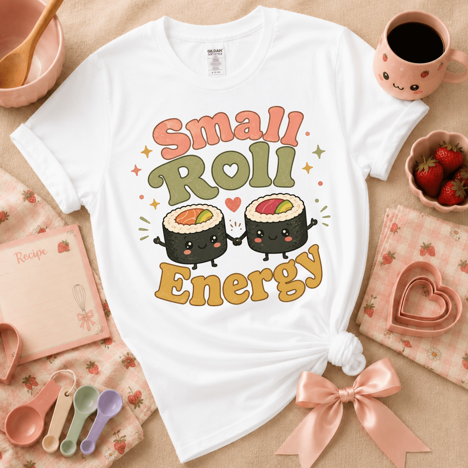 Small Roll Energy | Cute Food Graphic T-Shirt