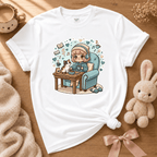 Cat Cozy Nook cute animal graphic t-shirt cozy flat lay in white.